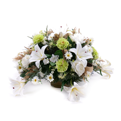 Irigo smútočný aranžmán biele a zelené kvety