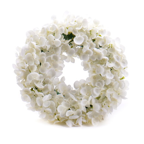Irigo veniec z umelých kvetov biely