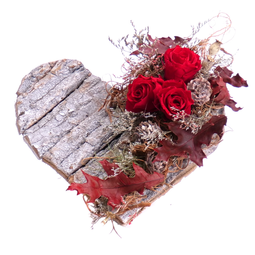 In eterno drevené srdce červené ruže