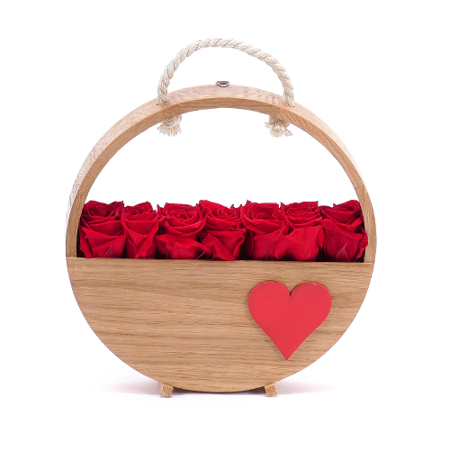 In eterno drevený okrúhly box 7 červených ruží