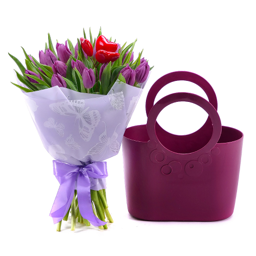 Kvetinová taška Sweet fialové tulipány