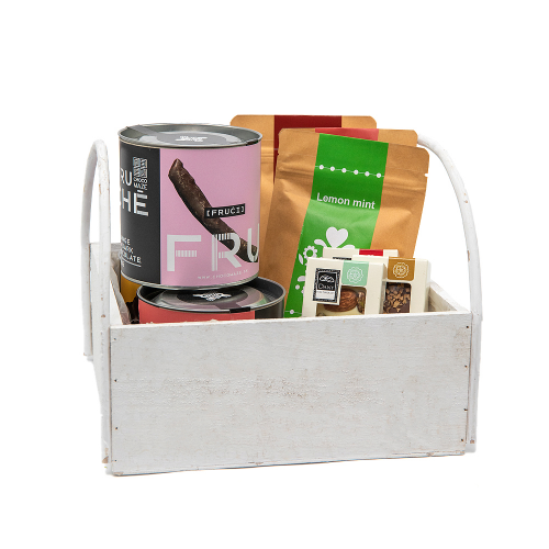 Darčekový drevený box čaj a čokoláda