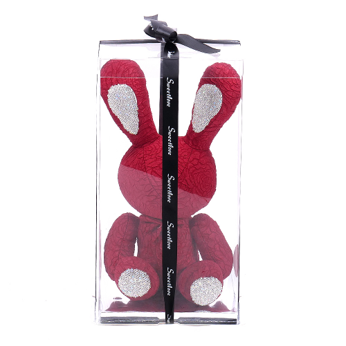 Valentínsky zajačik červený látkový s perličkami