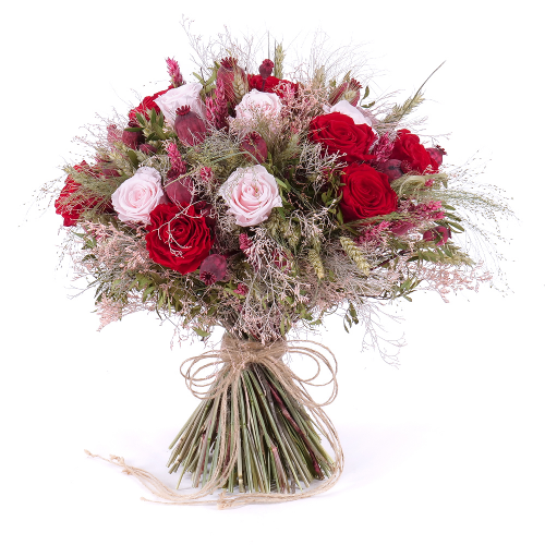 Irigo sušená kytica preparované červené a ružové ruže