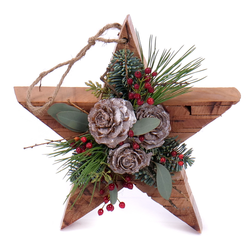 Aranžmán drevená hviezda prírodné doplnky