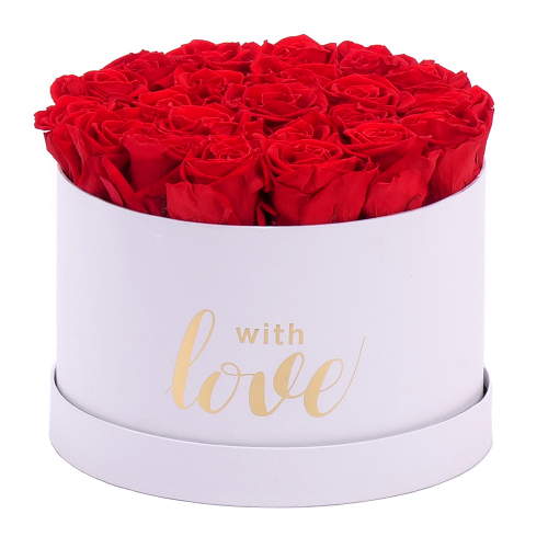 In Eterno biely okrúhly box 22 červených ruží
