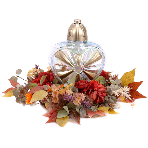 Irigo smútočný veniec sklenený kahanec oranžové kvety