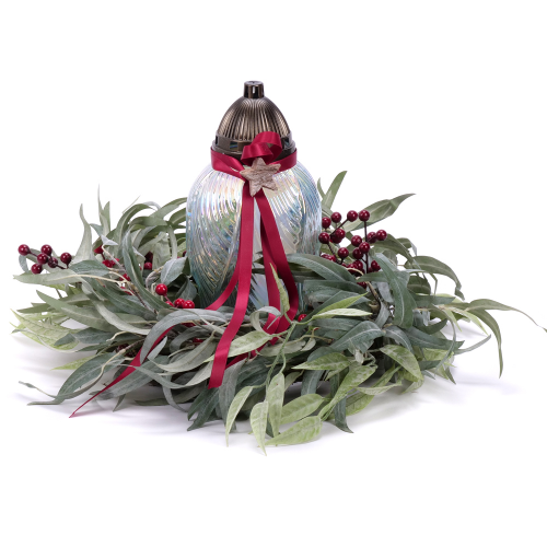 Irigo smútočný veniec eukalyptus a sklenený kahanec