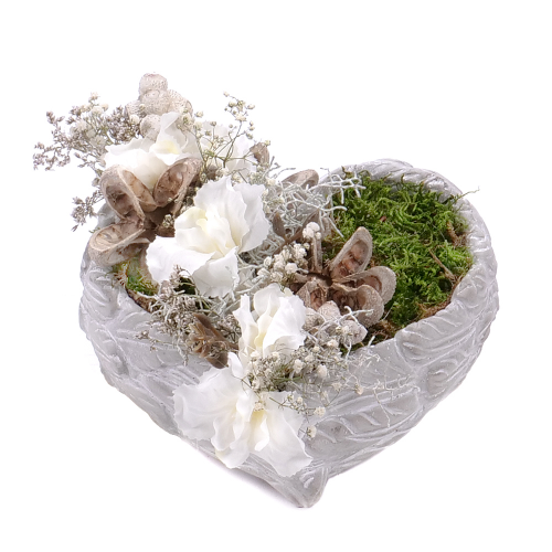 Irigo smútočný aranžmán keramické srdce sušené doplnky