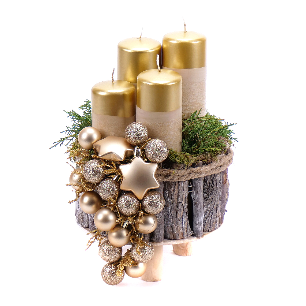 Adventný svietnik drevo zlaté sviečky