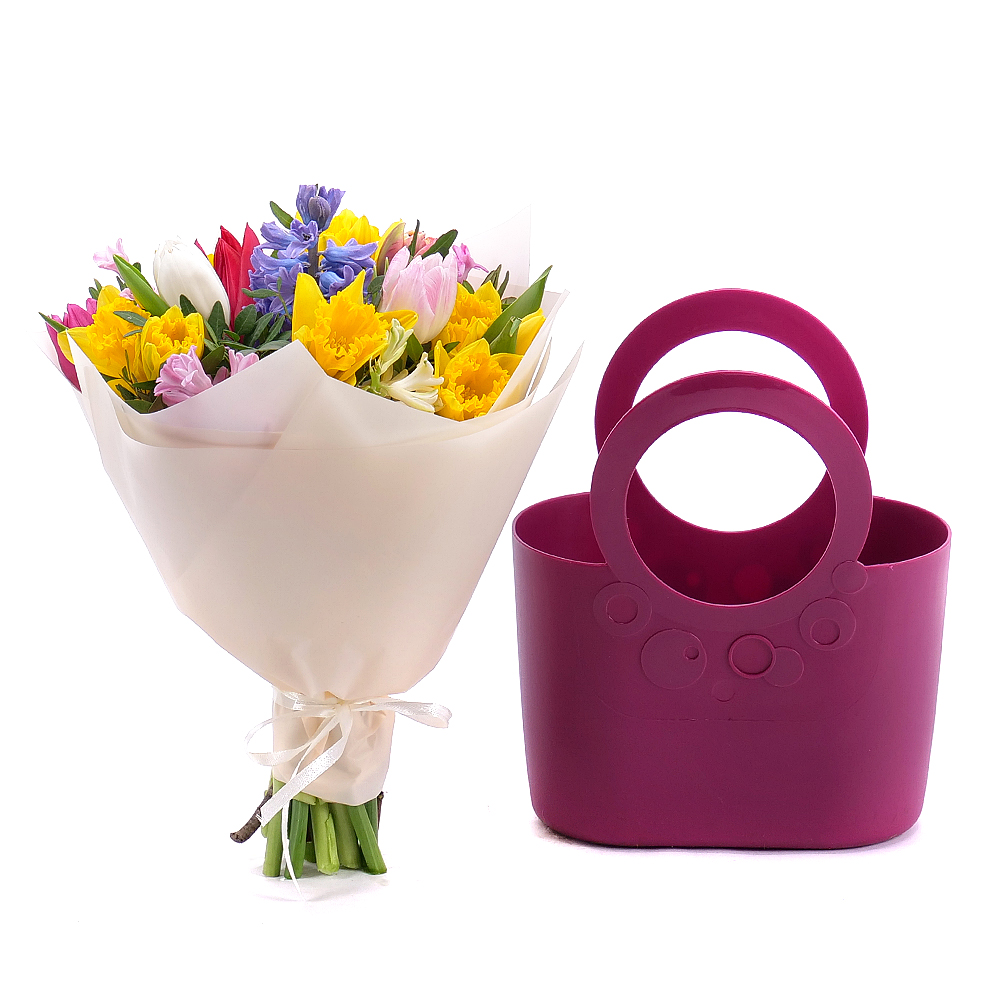 Kvetinová taška Sweet narcisy, tulipány a hyacinty